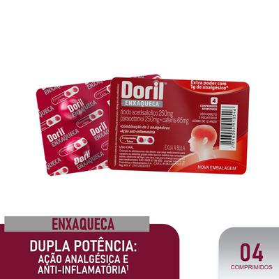 Analgésico Doril Enxaqueca 250Mg + 250Mg + 65Mg 4 Comprimidos preço