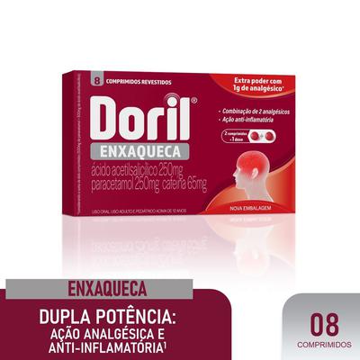 Analgésico Doril Enxaqueca 250Mg + 250Mg + 65Mg 8 Comprimidos preço