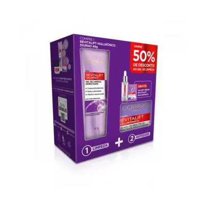Kit Loreal Revitalift Hialurônico Diurno fps20 49gr + Gel de Limpeza Hidratante 80gr + Sachê Sérum Revitalift