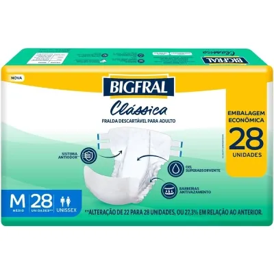 Fralda Geriátrica Bigfral Clássica M 28 Unidades