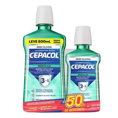 Kit Antisséptico Cepacol Menta Ice Zero Álcool 500ml + Antisséptico 250ml