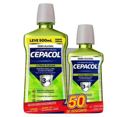 Kit Antisséptico Cepacol Citrus Fusion Zero Álcool 500ml + Antisséptico 250ml