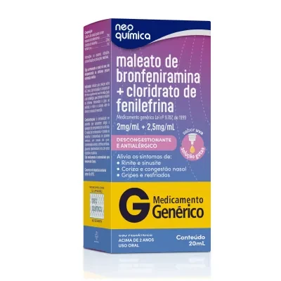 Maleato de Bronfeniramina + Fenilefrina 2mg + 2,5mg Solução Gotas 20ml Neoquimica