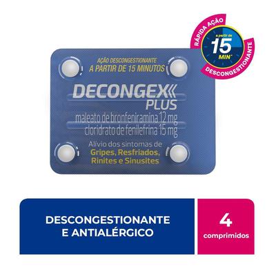 Decongex Plus Maleato De Bronfeniramina 12Mg + Cloridrato Fenillefrina 15Mg 4 Comprimidos preço