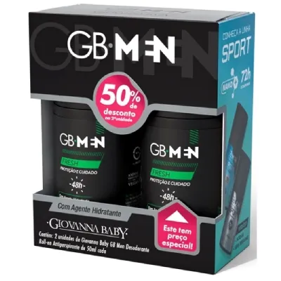 Kit Desodorante Giovanna Baby Men Roll On Active 50% Desconto na 2° Unidade