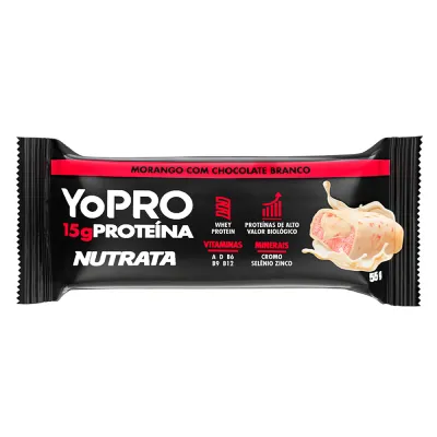 Barra Nutrata Yopro morango Com Chocolate Branco 55Gr