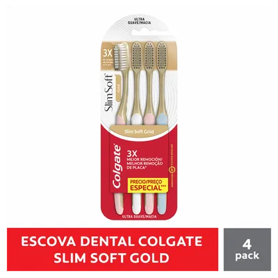 Kit Escova Dental Colgate Slim Soft Gold Macia Blister 4 Unidades
