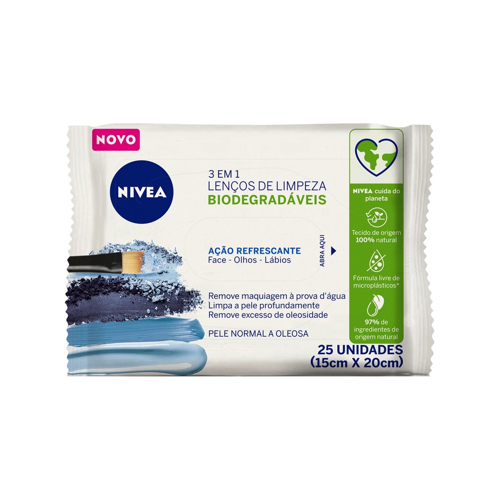 Lenço de Limpeza Demaquilante Nivea Ação Refrescante 3 em 1 25 Unidades