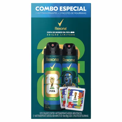 Rexona Desodorante Masculino Antitranspirante, Impacto e Xtracool Vini Jr, 2 Aerossóis 150ml, com Figurinhas Copa do Mundo da FIFA de 2026TM