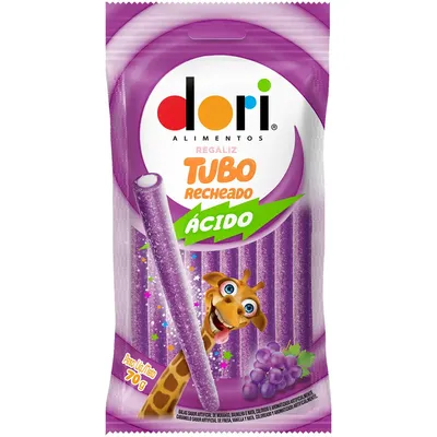 Bala Goma Tubo Dori Regaliz Uva Ácido 70G preço