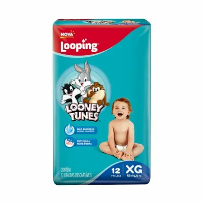 Fralda Looping Looney Tunes Jumbinho XG com 12 Unidades