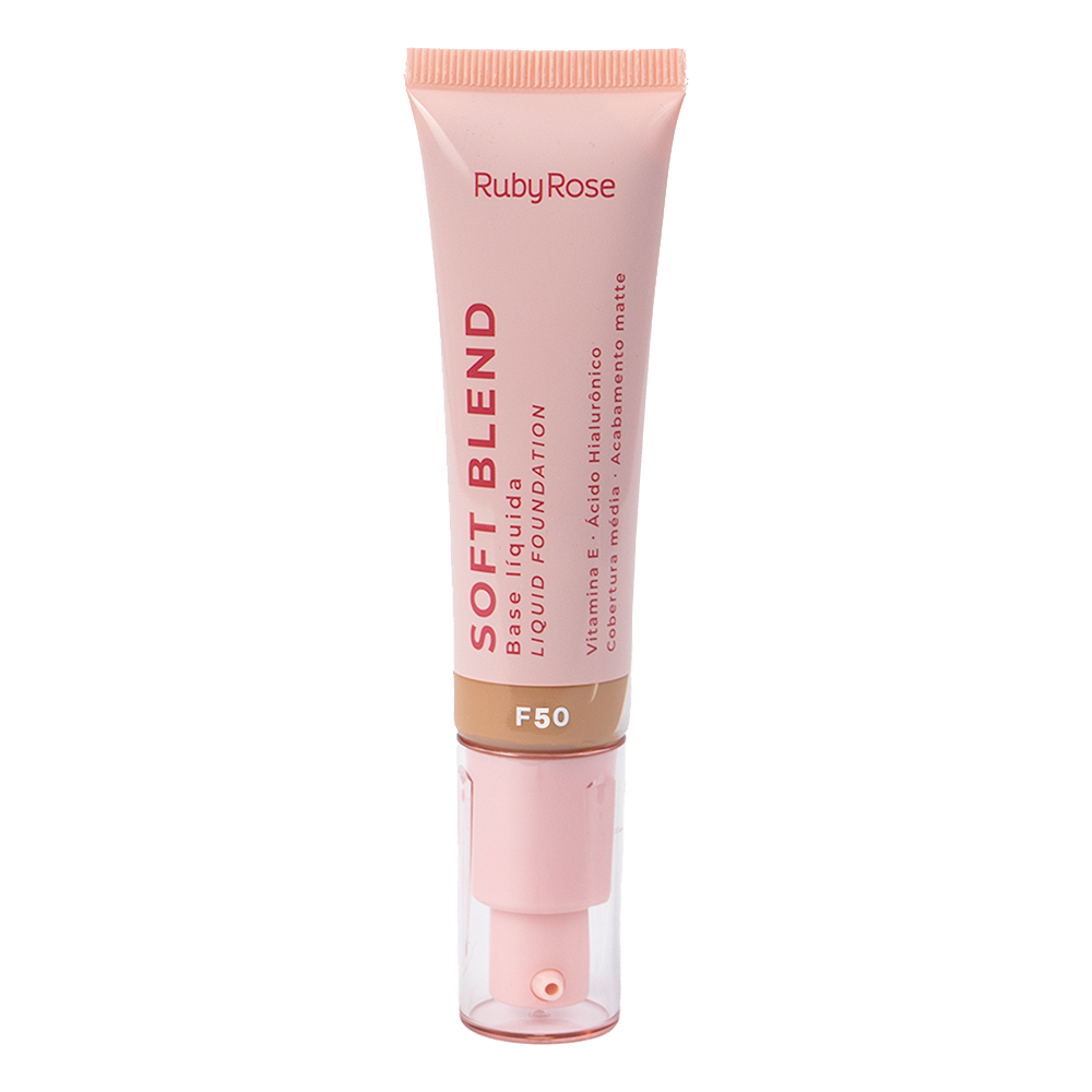 Ruby Rose Base Líquida  Soft Blend F50 Matte Média Cobertura Efeito Aveludado 30gr