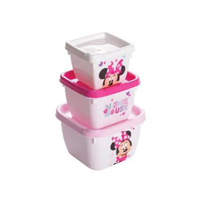 Kit 3 Potes de Plástico Quadrados Minnie Baby Conect Plasútil