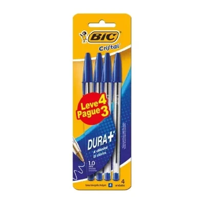Caneta Bic Dura+Cristal Azul Leve 4 Pague 3