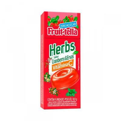 Bala Fruit-Tella Herbs Zero Açucar Sabor Cranberry e Ervas 18,9g