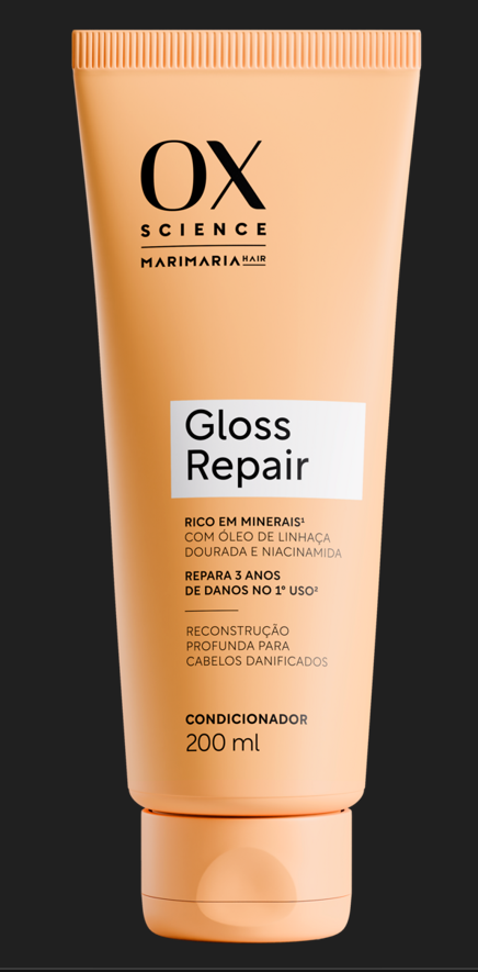 Condicionador OX Com Óleo De Linhaça Dourada E Niacinamida Mari Maria Hair Science Gloss Repair Bisnaga 200ml