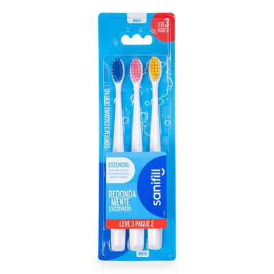 Kit Escova Dental Sanifill Essencial Macia Cores Leve 3 Pague 2