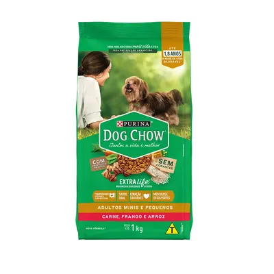 Ração para Cães Adultos Minis e Pequenos Dog Chow Carne, Frango e Arroz 900g