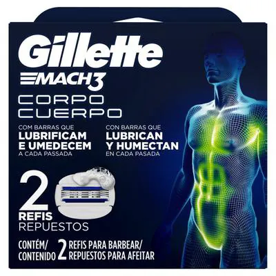 Carga Aparelho de Barbear Gillette Mach3 Barba e Corpo 2 Unidades