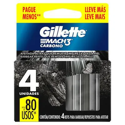 Carga para Aparelho de Barbear Gillette Mach3 Carbono 4 Unidades