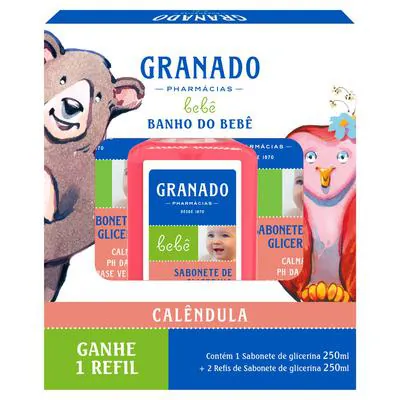 Kit Sabonete Líquido Granado Bebê Calêndula 250ml + 2 Refis 250ml