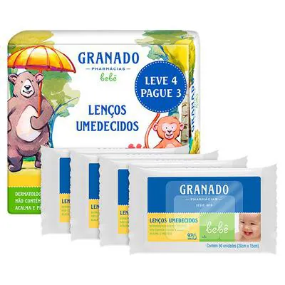 Kit Lenços Umedecidos Bebê Tradicional 50 Unidades Leve 4 Pague 3