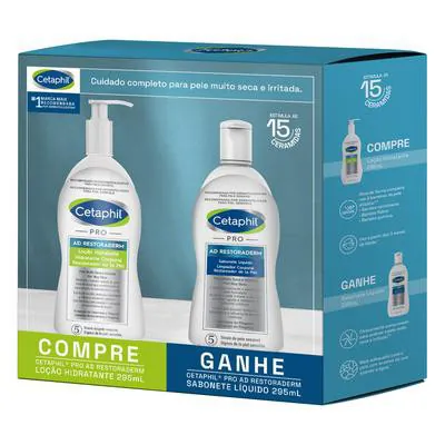 Kit Loção Hidratante Cetaphil Prod AD Restoraderm 295ml+Sabonete Líquido 295ml Grátis